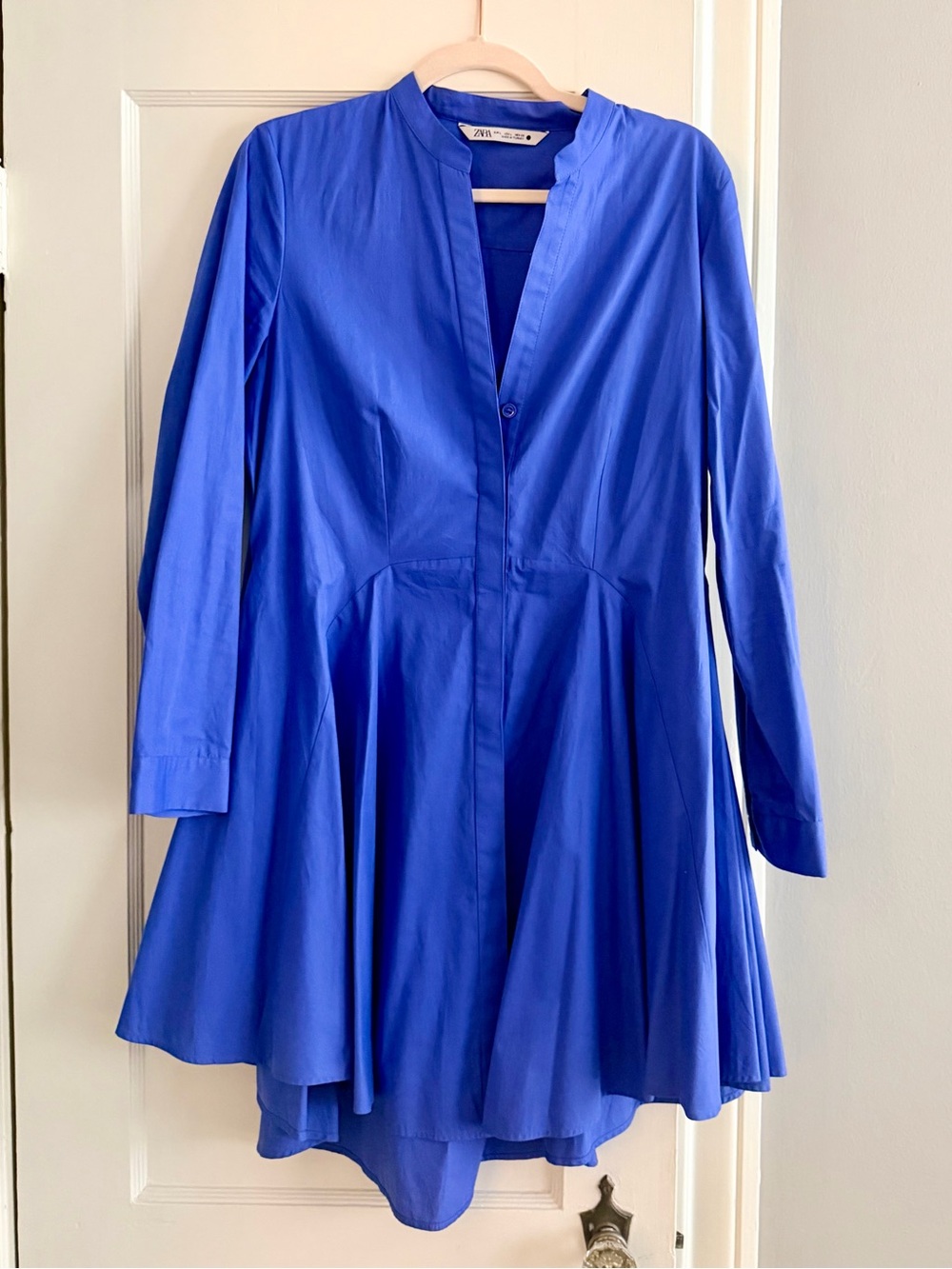 Zara Asymmetrical Drop-Waist Poplin Button-Front Mini Dress | Size Large - Picture 5 of 7